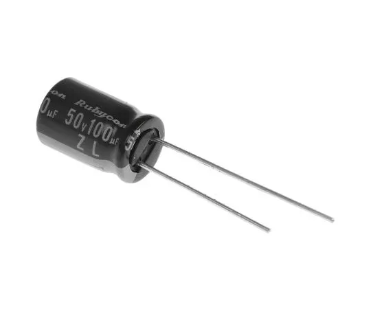 63-4984-79　Rubycon 100μF50V直流铝电解电容器，通过8孔 (Dia。)x 11.5mm+105°8mm 3.5mm　50ZL100MEFC8X11.5
