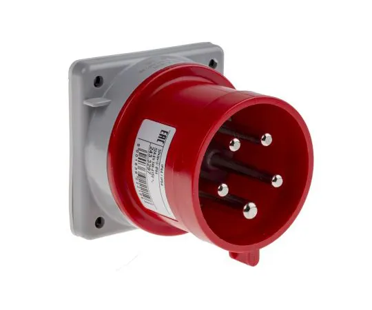 63-6988-63　RS PROIP44红色面板安装3P+N+E工业电源插头，额定32A, 415 V　125-4458