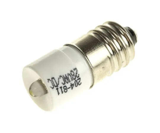 63-6582-17　LED反射器灯泡，E10,白色，单芯片，10毫米直径，28V交流/直流电。　204-811