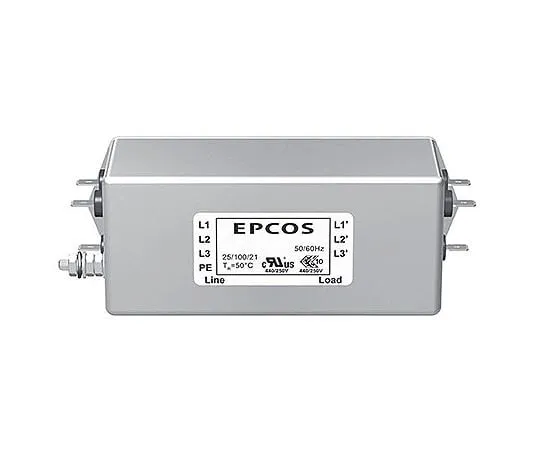 63-6947-85　EMC Filter 3-Phase 20 A Chassis Mount 3.1 mA 1 Stage 4.9 mΩ UL 1283　B84143A0020A166