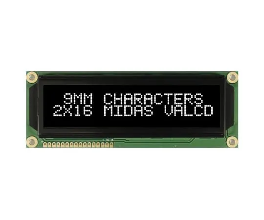 63-5160-91　MidasMC21609A12W-VNMLWMC21609字母数字LCD显示屏黑色，2行16个字符，透射式　MC21609A12W-VNMLW