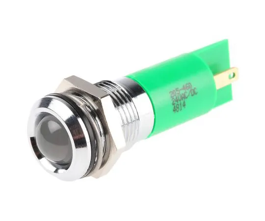 63-6582-60　RS PRO绿色指示器，24 V交流/直流，14mm安装孔尺寸，焊点终止，IP67　205-460