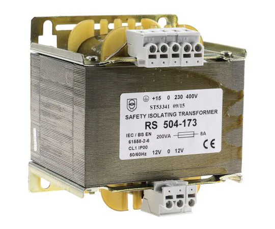 63-6680-15　RS PRO200VA隔离变压器，230 V交流电，245 V交流电，400 V交流电，415 V交流电初级1倍，±12V交流电二级　504-173