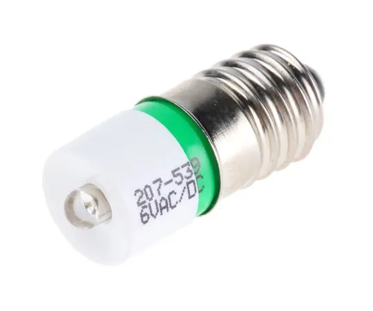 63-6584-33　LED反射器灯泡，E10,绿色，单芯片，10毫米直径，6V交流/直流电。　207-539