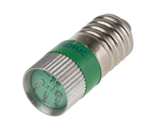 63-6586-22　LED反射器灯泡，E10,绿色，多芯片，10毫米直径，24V直流电。　209-923
