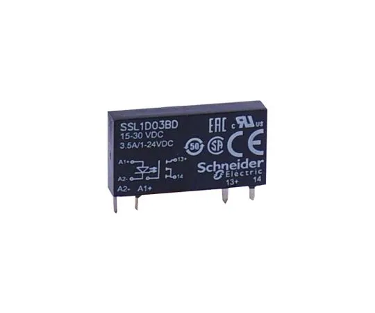 63-5181-07　施耐德电气3.5 A SPNO固态继电器，直流，PCB封装，MOSFET, 24 V直流最大负载　SSL1D03BD