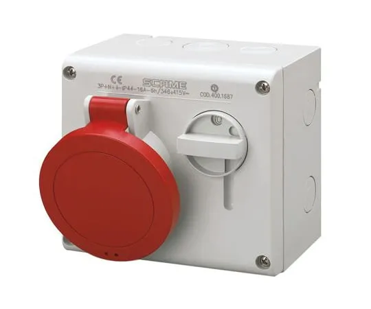 63-6988-48　RS PRO SwitchableIP44工业联锁插座3P+E,接地位置6小时，16A, 415 V　125-4429