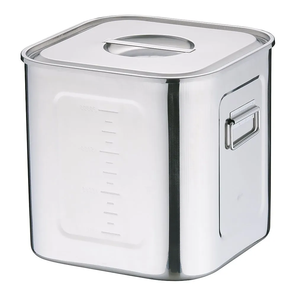 62-6386-17　18-8 Deep Square Kitchen Pot with Scale (With Hand) 30 cm　AKK06030