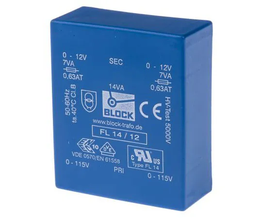 63-7420-23　12V交流2输出通过孔型PCB变压器，14VA　FL 14/12