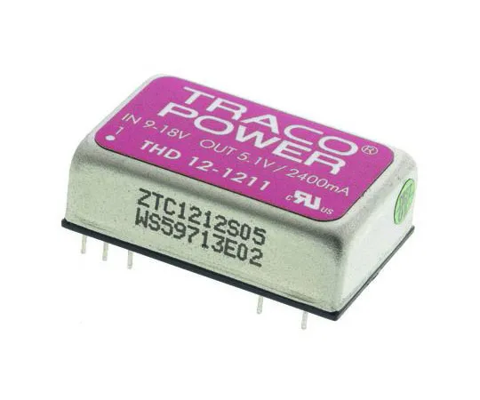 63-7358-18　TRACOPOWER THD 12 12W隔离DC-DC转换器通过孔，电压在9→18 V直流，电压在5V直流　THD 12-1211
