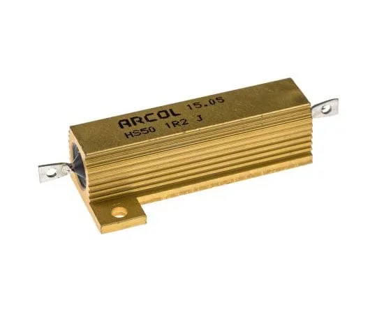63-7363-28　ArcolHS50系列铝合金厚板轴向线材贴装电阻，1.2Ω±5% 50W　HS50 1R2 J