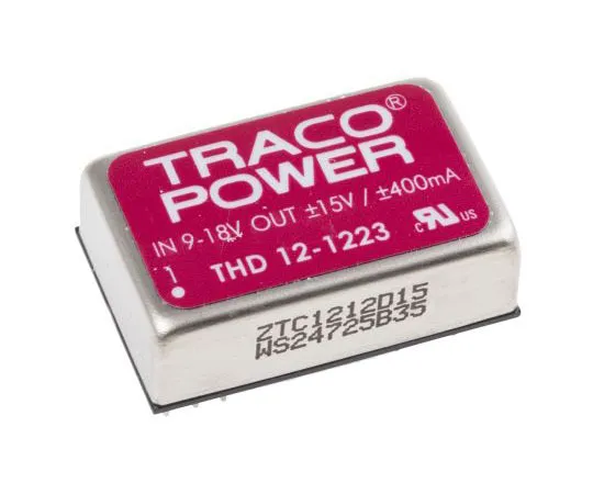 63-7357-81　TRACOPOWER THD 12 12W隔离DC-DC转换器通过孔，电压在9→18 V直流，电压输出±15V直流　THD 12-1223