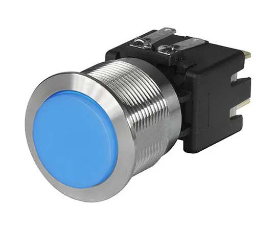 63-7043-35　Schurter双极双抛 (DPDT) 锁蓝LED按钮开关，IP40,IP64, 19.1 (Dia。) mm,面板安装　3-101-010