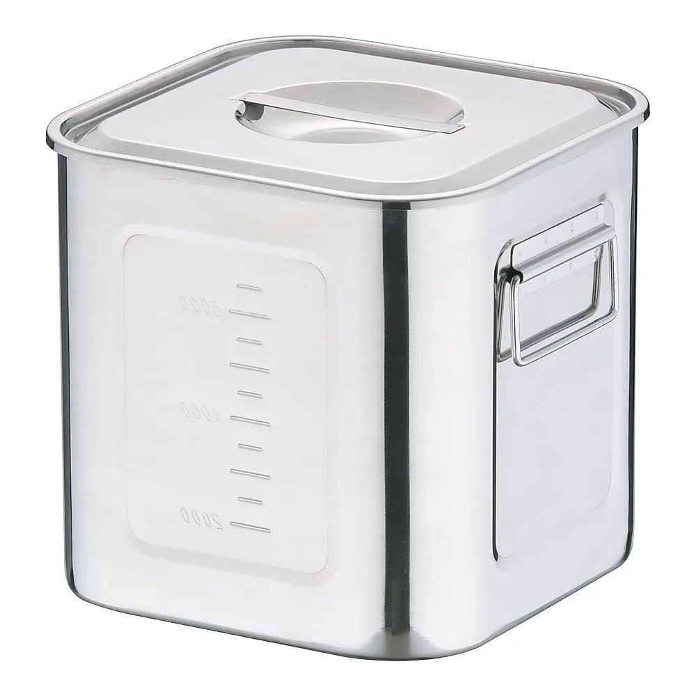 62-6386-14　18-8 Deep Square Kitchen Pot with Scale (With Hand) 21 cm　AKK06021