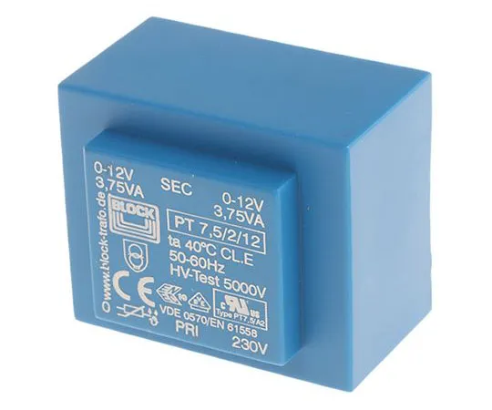 63-7420-43　12V交流2孔PCB变压器输出，7.5VA　PT 7.5/2/12