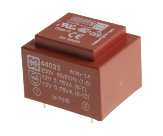 63-7398-73　12V交流2孔PCB变压器输出，1.5VA　44093