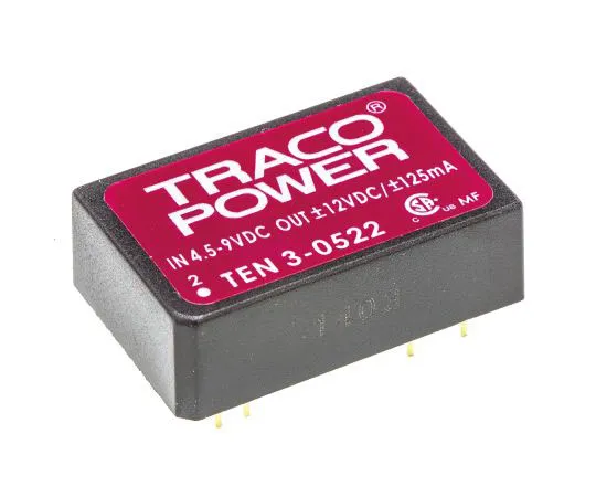 63-7441-56　TRACOPOWER 10 3 3W隔离直流-直流换流器通孔，电压在4.5→9 V直流，电压输出±12V直流　TEN 3-0522
