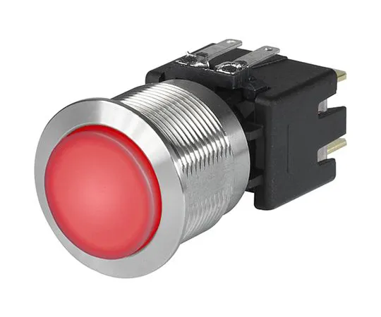 63-7043-51　Schurter双极双抛 (DPDT) 锁存红LED按钮开关，IP40,IP64, 22.1 (Dia。) mm,面板安装　3-101-031