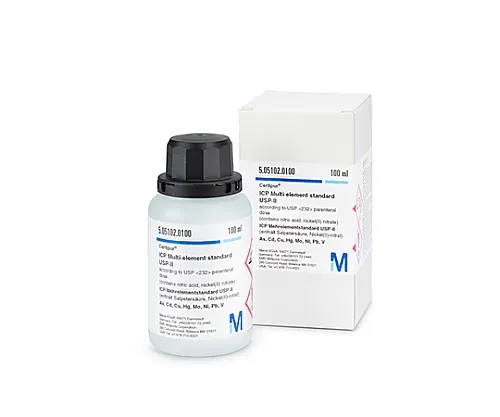 61-0324-22　［已停用］ICP多元素标准溶液USP-IIUSP   > 232<   静脉注射剂量As, Cd, Cu, Hg, Mo, Ni, Pb, V Certipur (R) 505102 100mL　5.05102.0100