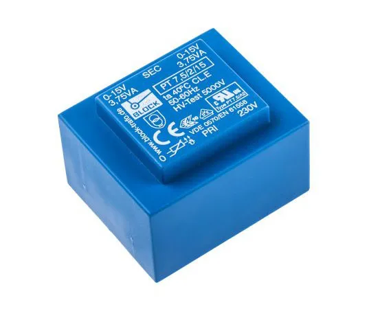 63-7420-44　15V交流2孔PCB变压器输出，7.5VA　PT 7.5/2/15