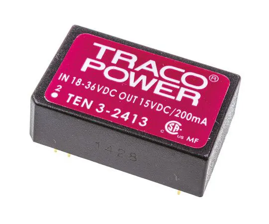 63-7429-23　TRACOPOWER 10 3 3W隔离直流-直流换流器通孔，电压在18→36 V直流，电压在15V直流　TEN 3-2413