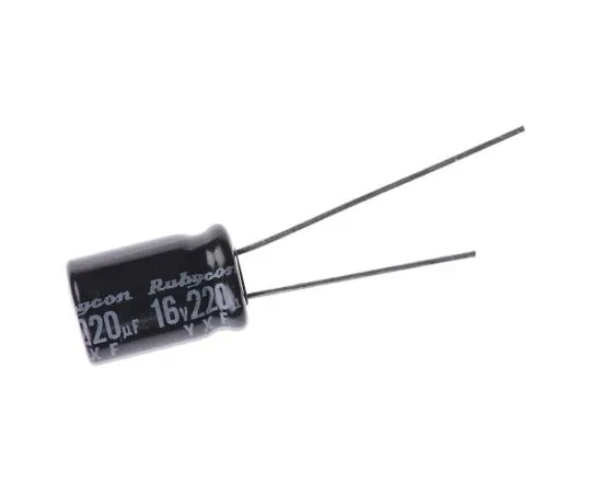 63-7433-29　Rubycon 220μF16V直流铝电解电容器，通过8孔 (Dia。)x 11.5mm+105°8mm 3.5mm　16YXF220M8X11.5