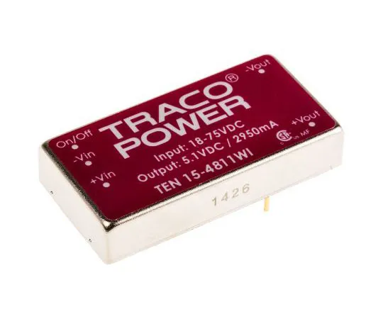 63-7350-35　TRACCOPOWER 10 15WI 15W隔离直流-直流换流器通过孔，电压在18→75V直流，电压在5V直流　TEN 15-4811WI