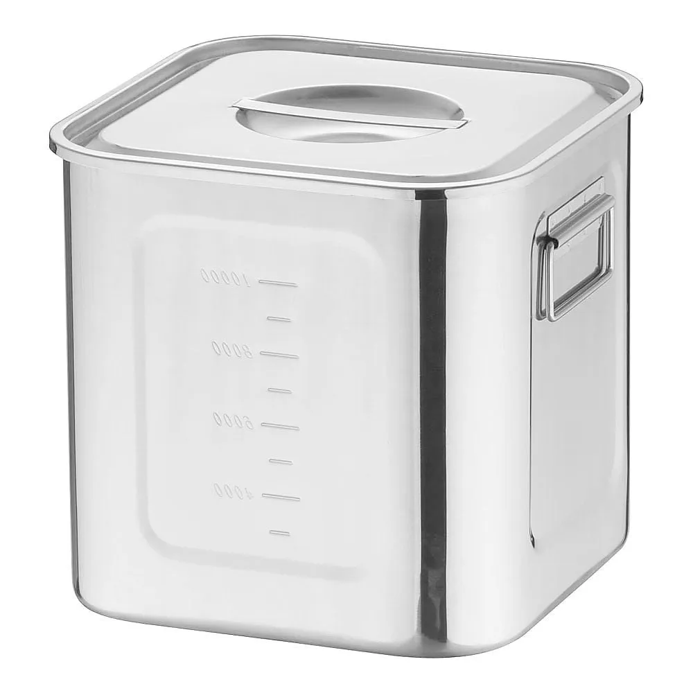 62-6386-15　18-8 Deep Square Kitchen Pot with Scale (With Hand) 24 cm　AKK06024