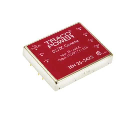 63-7544-41　TRACOPOWER 10 25 25 W, 30 W隔离DC-DC转换器通过孔，电压在18→36 V直流，电压输出±12V直流　TEN 25-2422