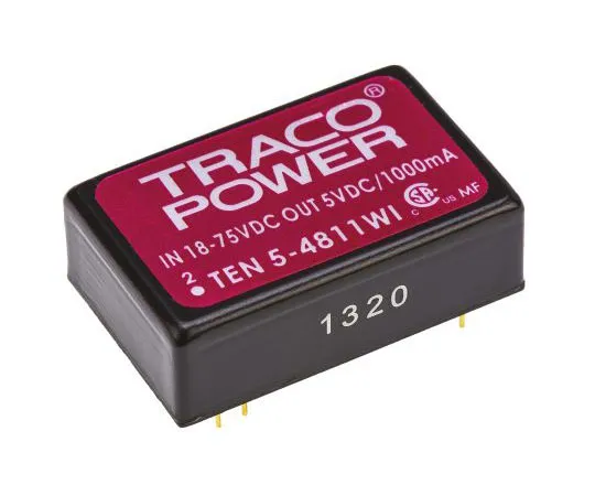 63-7620-76　TRACCOPOWER 10 5WI 6W隔离DC-DC转换器通过孔，电压在18→75V直流，电压在5V直流　TEN 5-4811WI
