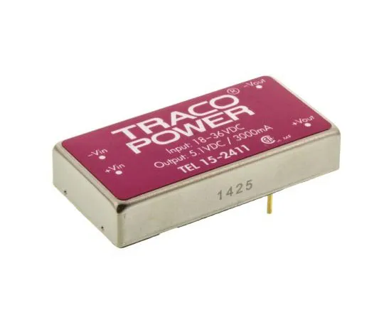 63-7600-02　TRACOPOWER TEL 15 15W隔离DC-DC转换器通过孔，电压在18→36 V直流，电压在5V直流　TEL 15-2411