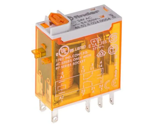 63-7615-85　Finder46系列DPDT非锁定继电器PCB安装，24V交流线圈，8A　46.52.8.024.0054
