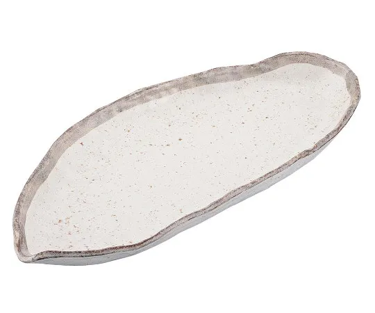 63-7196-45　Japanese Crockery Collection Shino Powdered Irregular Long Dish　8181330
