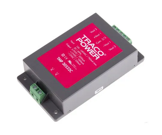 63-7654-85　TRACOPOWER 30W三输出嵌入式开关模式电源SMPS,1A,3A, 250 mA,5/±12V直流封装　TMP 30522C