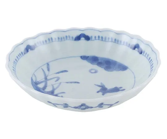 63-7196-04　Japanese tableware collection dyed rabbit oval bowl　8180910
