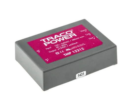 63-7654-59　TRACOPOWER15W双输出嵌入式开关模式电源SMPS,650mA,±12V直流封装　TMP 15212
