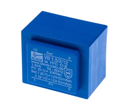 63-7500-72　12V交流2孔PCB变压器输出，1.5VA　VB 1.5/2/12