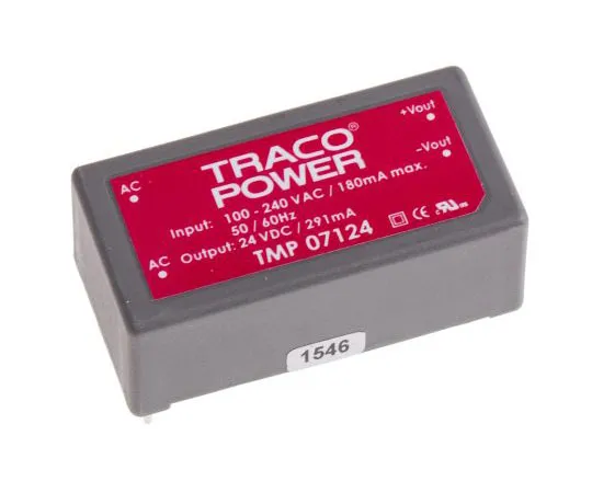 63-7654-53　TRACOPOWER7W1输出嵌入式开关模式电源SMPS,291mA,24V直流封装　TMP 07124
