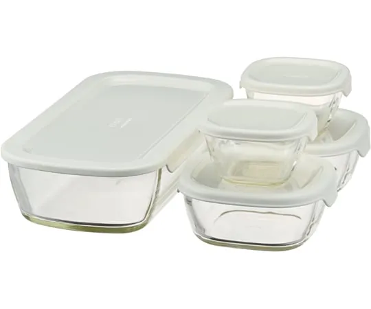 67-3056-09　Stacking Heat Resistant Glass Container + Mini Square Small Bowl 5 Pieces x 8 Sets　KSTL-3508-OW