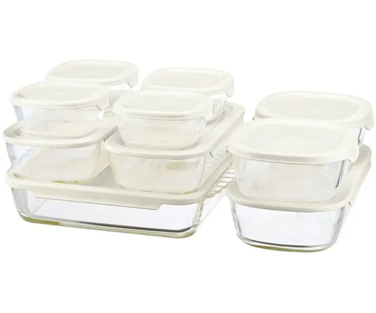 67-3056-11　Stacking Heat Resistant Glass Container/Square 10 Pieces x 2 Sets　HKOZ-1002-OW