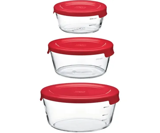 67-3056-08　Heat-Resistant Glass Storage Container Round Red 3 x 18 Sets　MST-3018-R