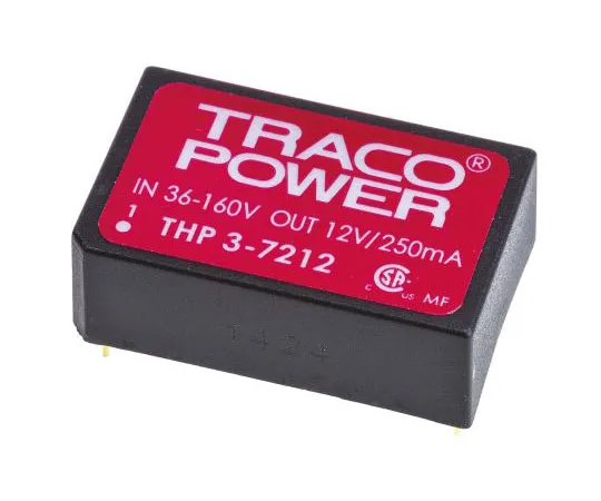 63-7658-62　TRACOPOWER THP 3 3W隔离直流-直流转换器通过孔，电压在36→160 V直流，电压在12V直流医疗　THP 3-7212