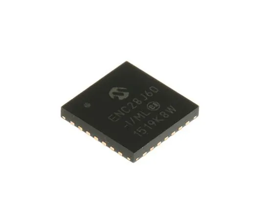 63-7659-41　微芯片，以太网控制器，10MbpsMII, MIIM,串行SPI, 3.3 V,28-PinQFN　ENC28J60-I/ML