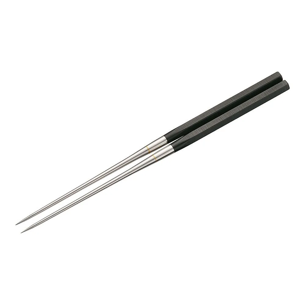 62-6471-39　Genuine Grilled Stainless Steel Black Plywood Hex Handle Mounting Chopsticks 2113 135 mm