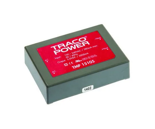 63-7654-57　TRACOPOWER15W1输出嵌入式开关模式电源SMPS,3A,5V直流封装　TMP 15105