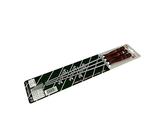 67-2473-05　Wood Handle Flat Barbecue Skewer (3-Piece Set) (Chrome Plated)　390mmTS-96