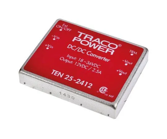 63-7544-39　TRACOPOWER 10 25 25 W, 30 W隔离直流-直流转换器通过孔，电压在18→36 V直流，电压输出12V直流　TEN 25-2412