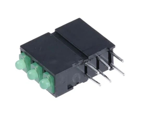 63-7627-10　调光570-0100-222F,绿色直角PCB LED指示器，3个LED通过孔2.5 V　570-0100-222F