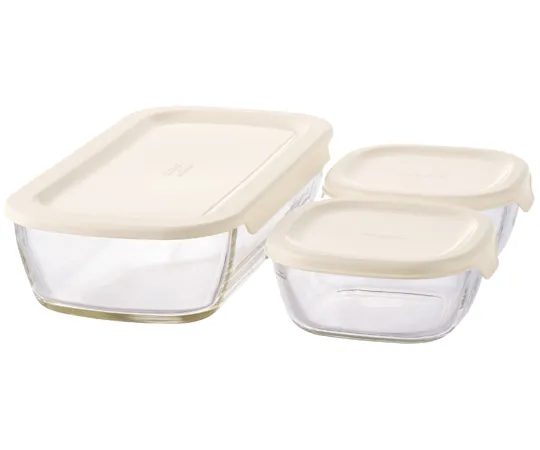 64-9711-27　Stacking Heat Resistant Glass Container S 3 Pieces x 8 Sets　KSTL-S-2508-OW