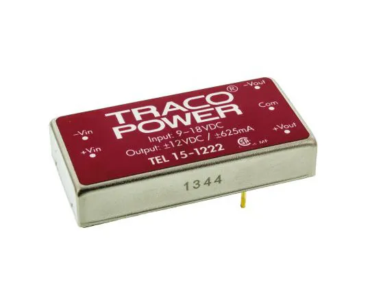 63-7600-07　TRACOPOWER TEL 15 15W隔离DC-DC转换器通过孔，电压在9→18 V直流，电压输出±12V直流　TEL 15-1222